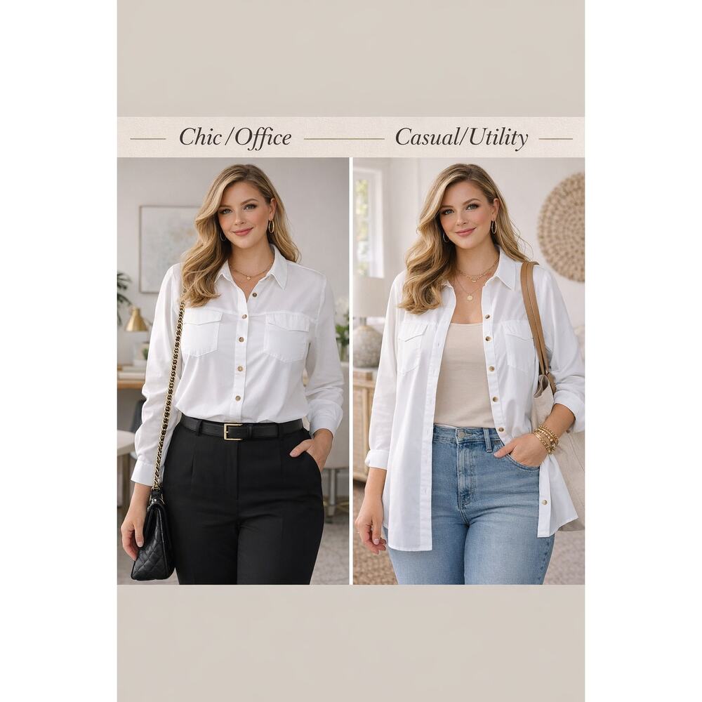 Collection L White Utility Blouse Women's Size 20 Long Sleeve Shirt W47016